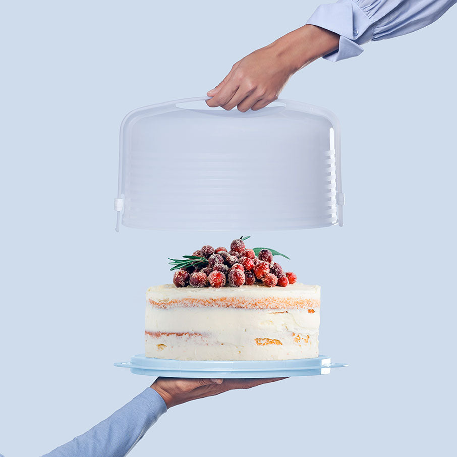 Round Cake Carrier with Locking Lid & Cutting Guides | 11-Inch Storage & Serving Tray