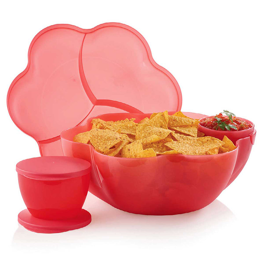 Chip and Dip Serving Set with Divided Lid & Microwave-Safe Bowls | Party Essential